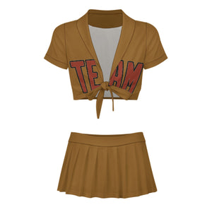 Custom Khaki Coral Red Cheerleading Uniform Set