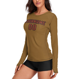 Custom Khaki Coral Red Women's Long-Sleeve Shirt