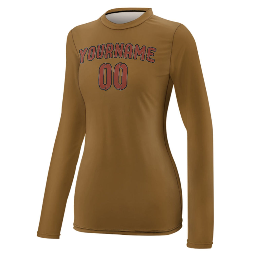 Custom Khaki Coral Red Women's Long-Sleeve Shirt