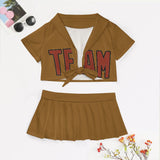 Custom Khaki Coral Red Cheerleading Uniform Set