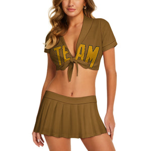 Custom Khaki Yellow Cheerleading Uniform Set
