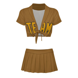 Custom Khaki Yellow Cheerleading Uniform Set