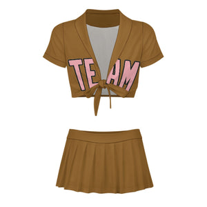 Custom Khaki Light Pink Cheerleading Uniform Set