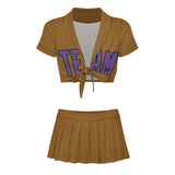 Custom Khaki Light Purple Cheerleading Uniform Set