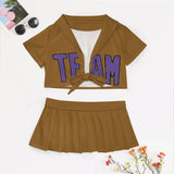 Custom Khaki Light Purple Cheerleading Uniform Set