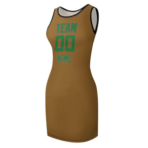 Custom Khaki Emerald Green Sleeveless Vest Dress