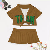 Custom Khaki Emerald Green Cheerleading Uniform Set