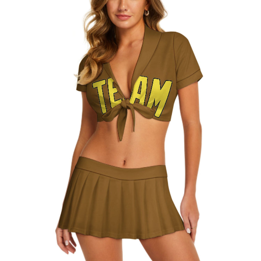 Custom Khaki Light Yellow Cheerleading Uniform Set