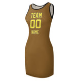 Custom Khaki Light Yellow Sleeveless Vest Dress