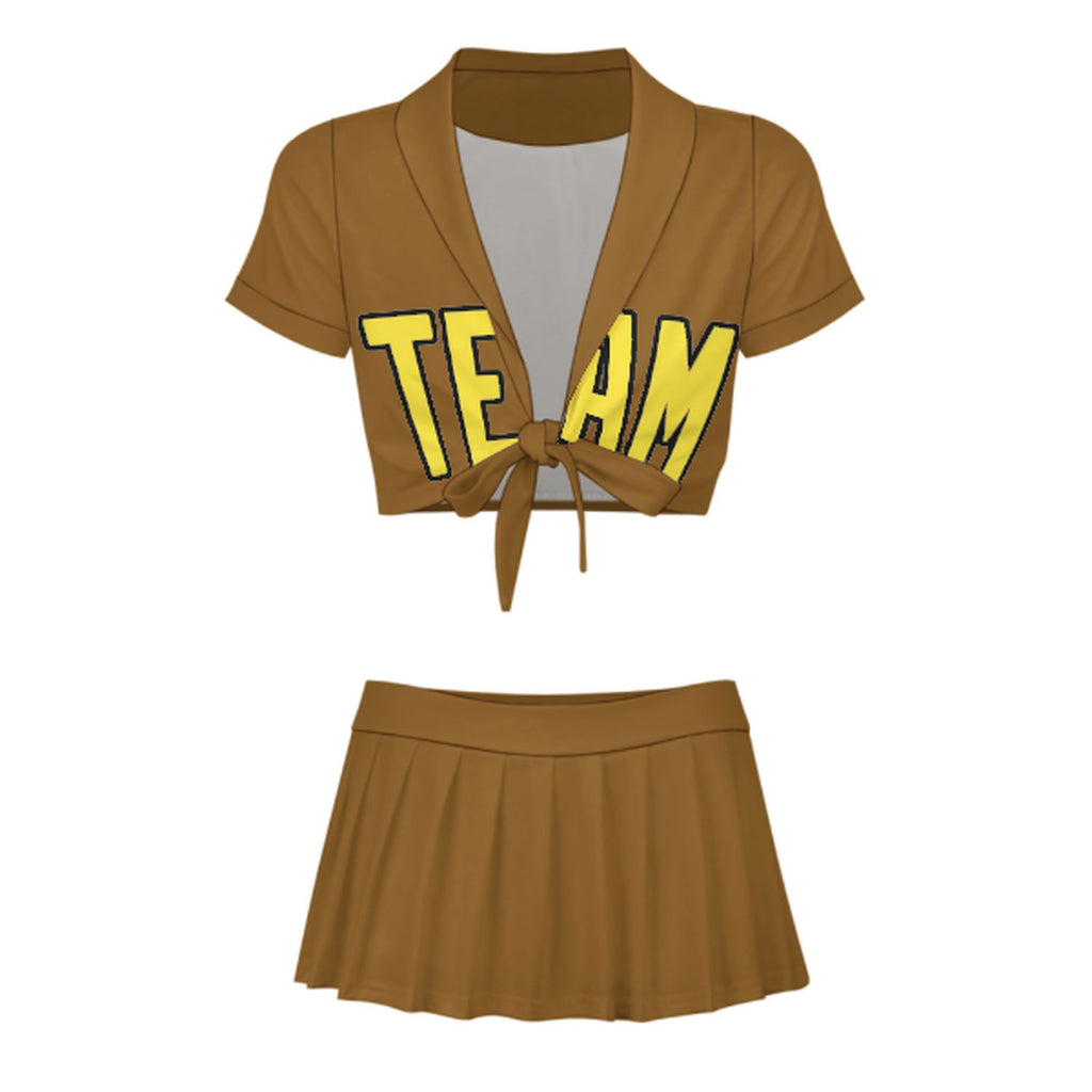 Custom Khaki Light Yellow Cheerleading Uniform Set