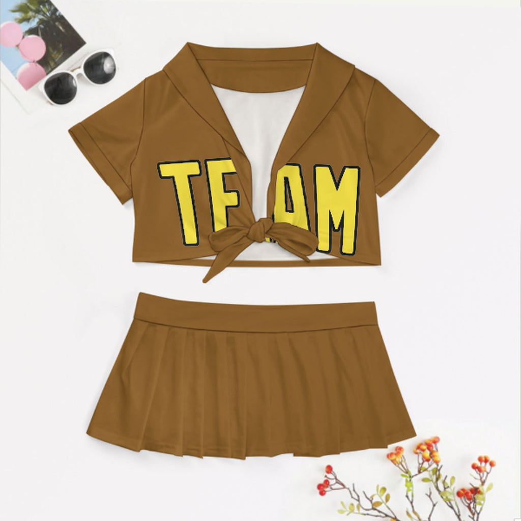 Custom Khaki Light Yellow Cheerleading Uniform Set