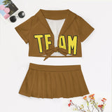 Custom Khaki Light Yellow Cheerleading Uniform Set