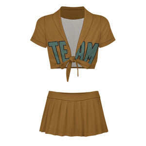 Custom Khaki Blue Green Cheerleading Uniform Set