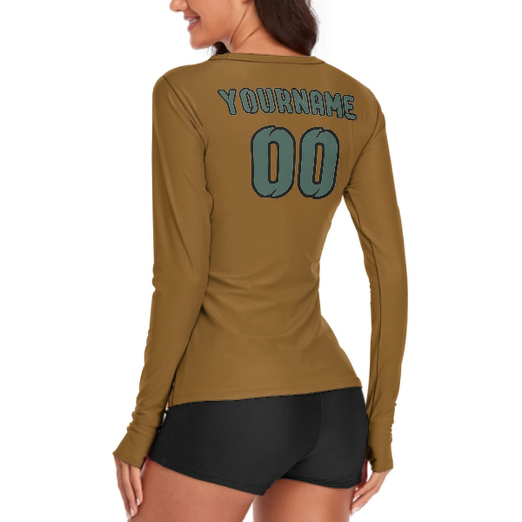 Custom Khaki Blue Green Women's Long-Sleeve Shirt