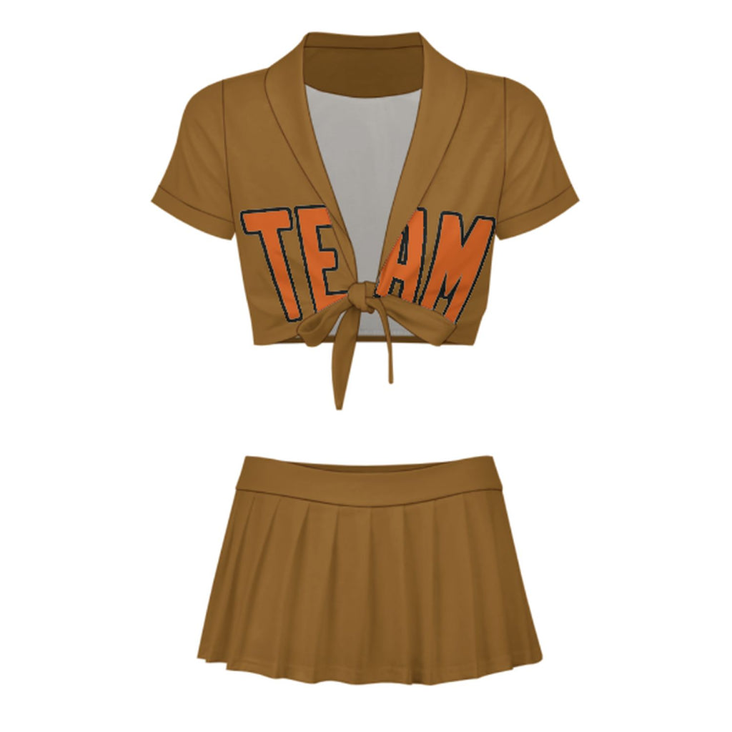 Custom Khaki Orange Cheerleading Uniform Set