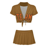 Custom Khaki Orange Cheerleading Uniform Set