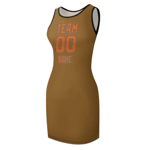 Custom Khaki Orange Sleeveless Vest Dress