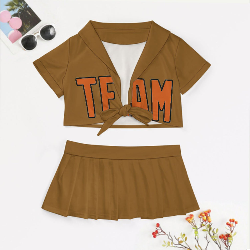 Custom Khaki Orange Cheerleading Uniform Set