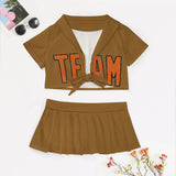 Custom Khaki Orange Cheerleading Uniform Set