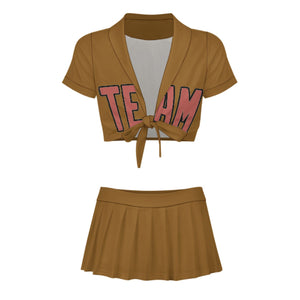 Custom Khaki Copper Rose Cheerleading Uniform Set