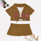 Custom Khaki Copper Rose Cheerleading Uniform Set