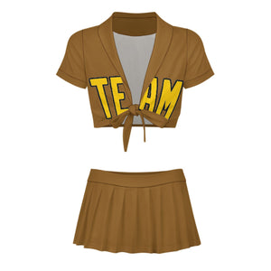 Custom Khaki Gold Cheerleading Uniform Set