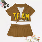 Custom Khaki Gold Cheerleading Uniform Set