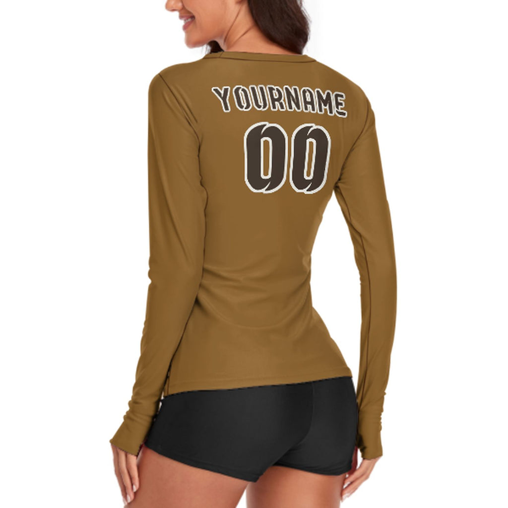 Custom Khaki Brown Women's Long-Sleeve Shirt