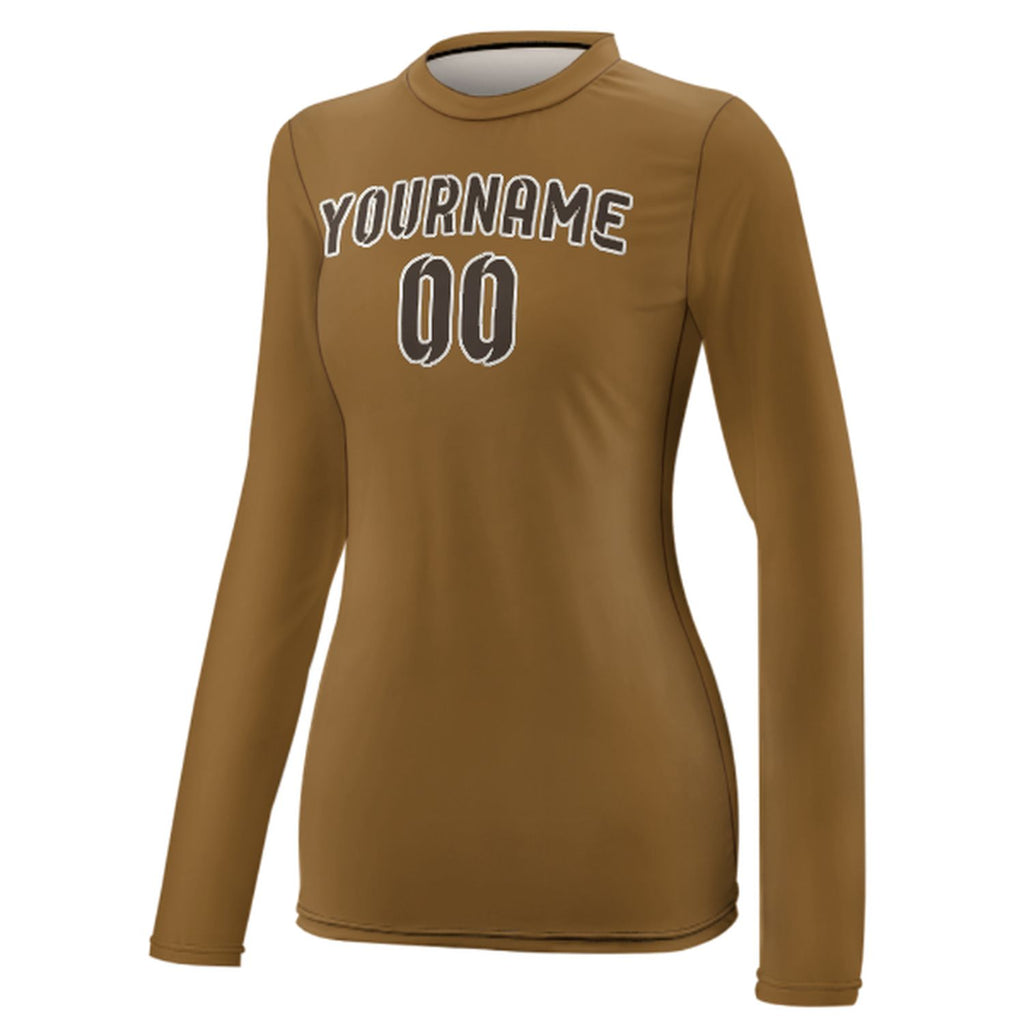 Custom Khaki Brown Women's Long-Sleeve Shirt