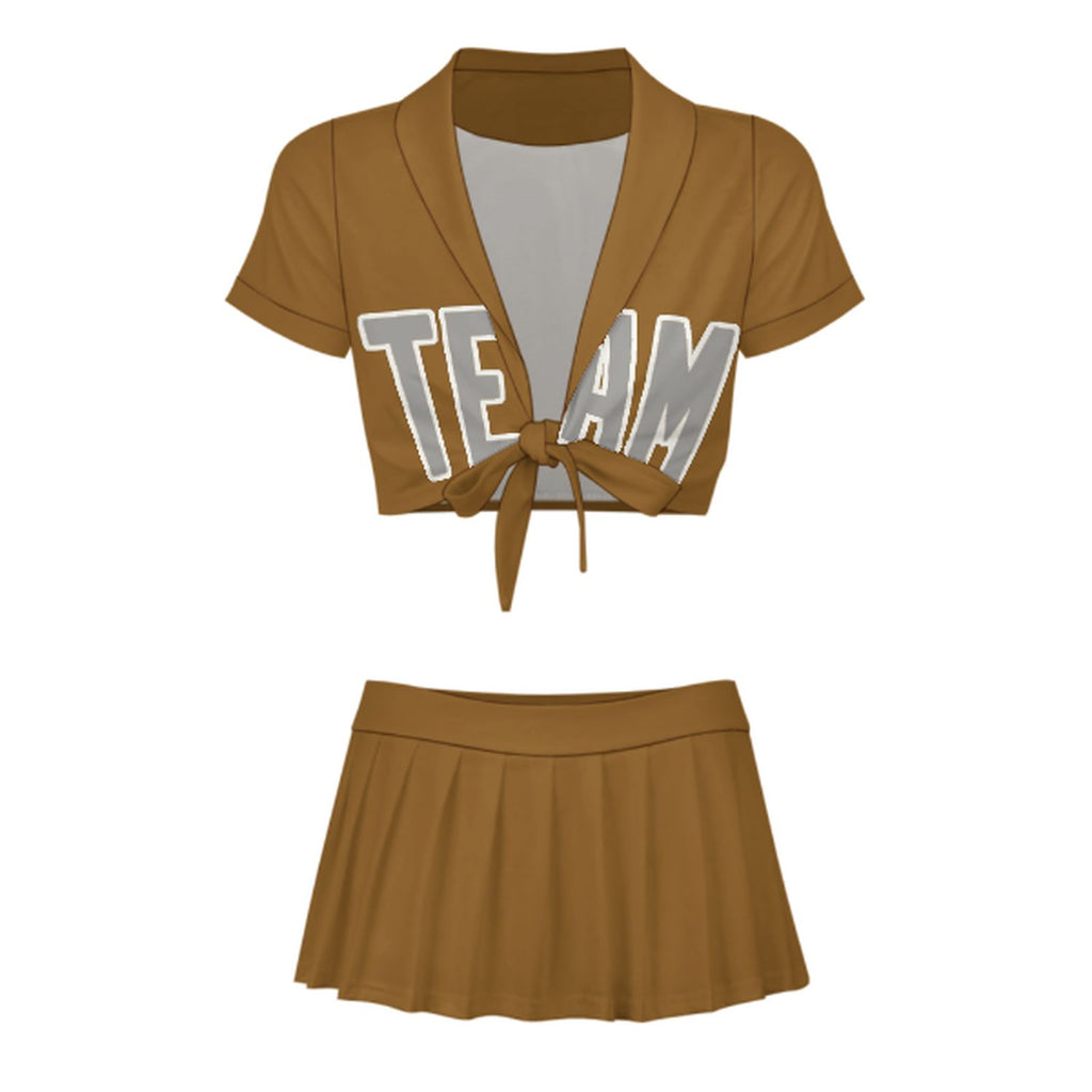 Custom Khaki Gray Cheerleading Uniform Set