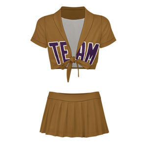 Custom Khaki Purple Cheerleading Uniform Set
