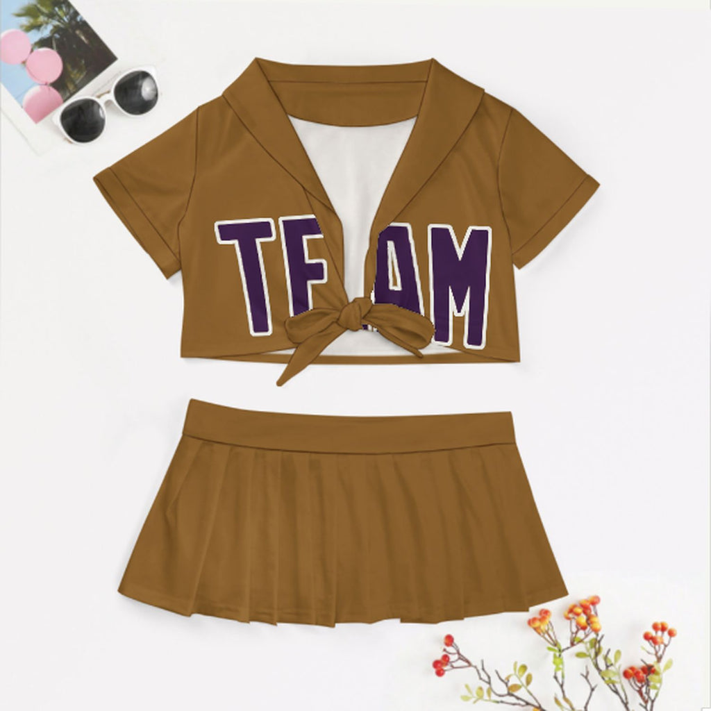 Custom Khaki Purple Cheerleading Uniform Set