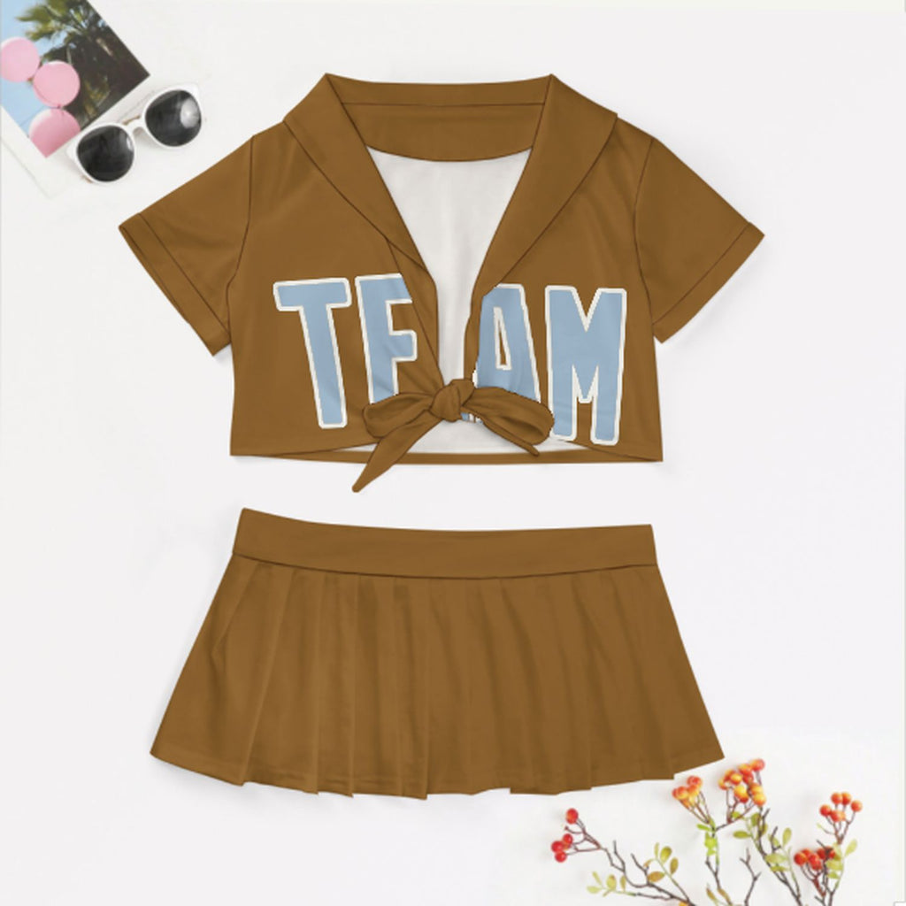 Custom Khaki Light Blue Cheerleading Uniform Set