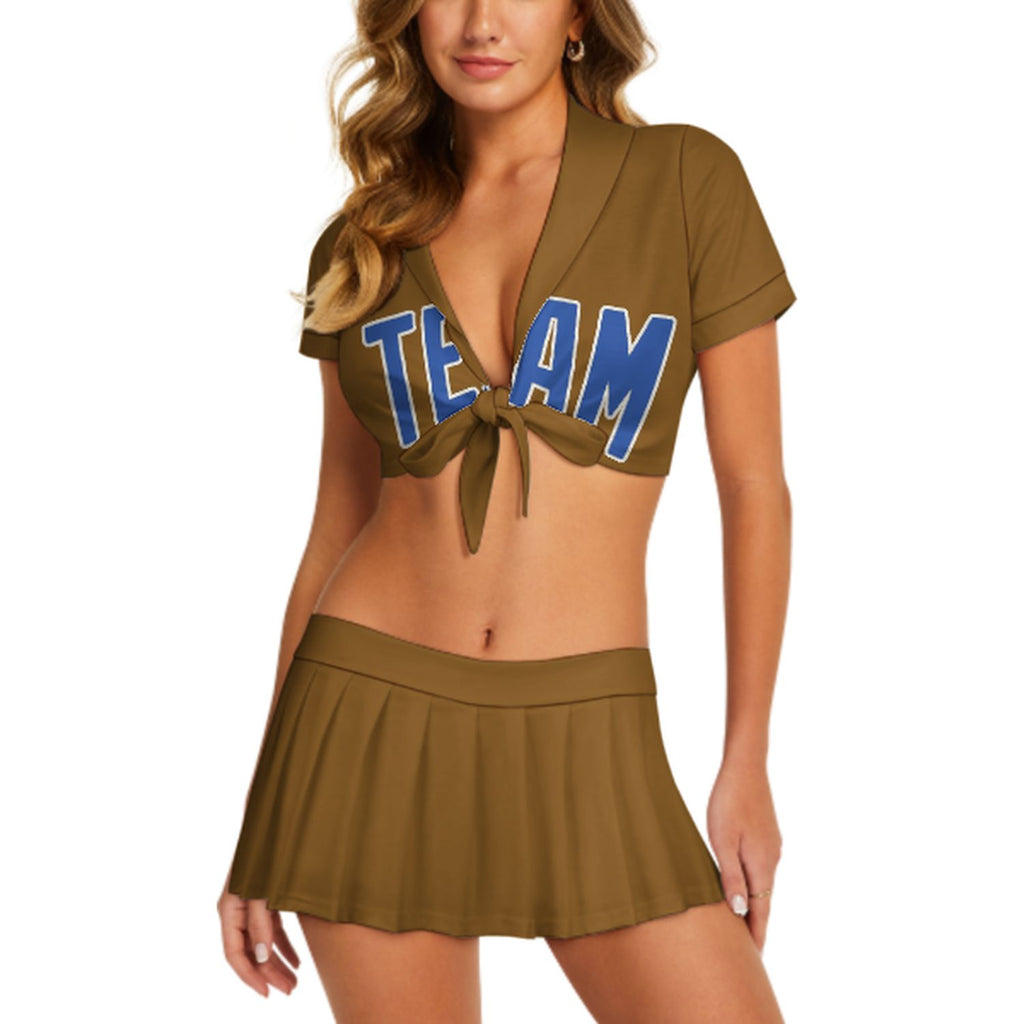 Custom Khaki Sky Blue Cheerleading Uniform Set