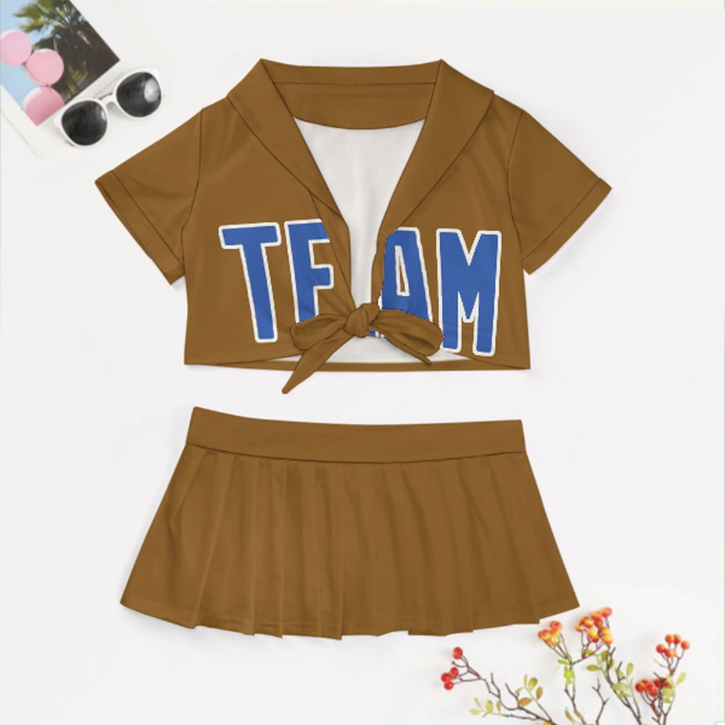 Custom Khaki Sky Blue Cheerleading Uniform Set