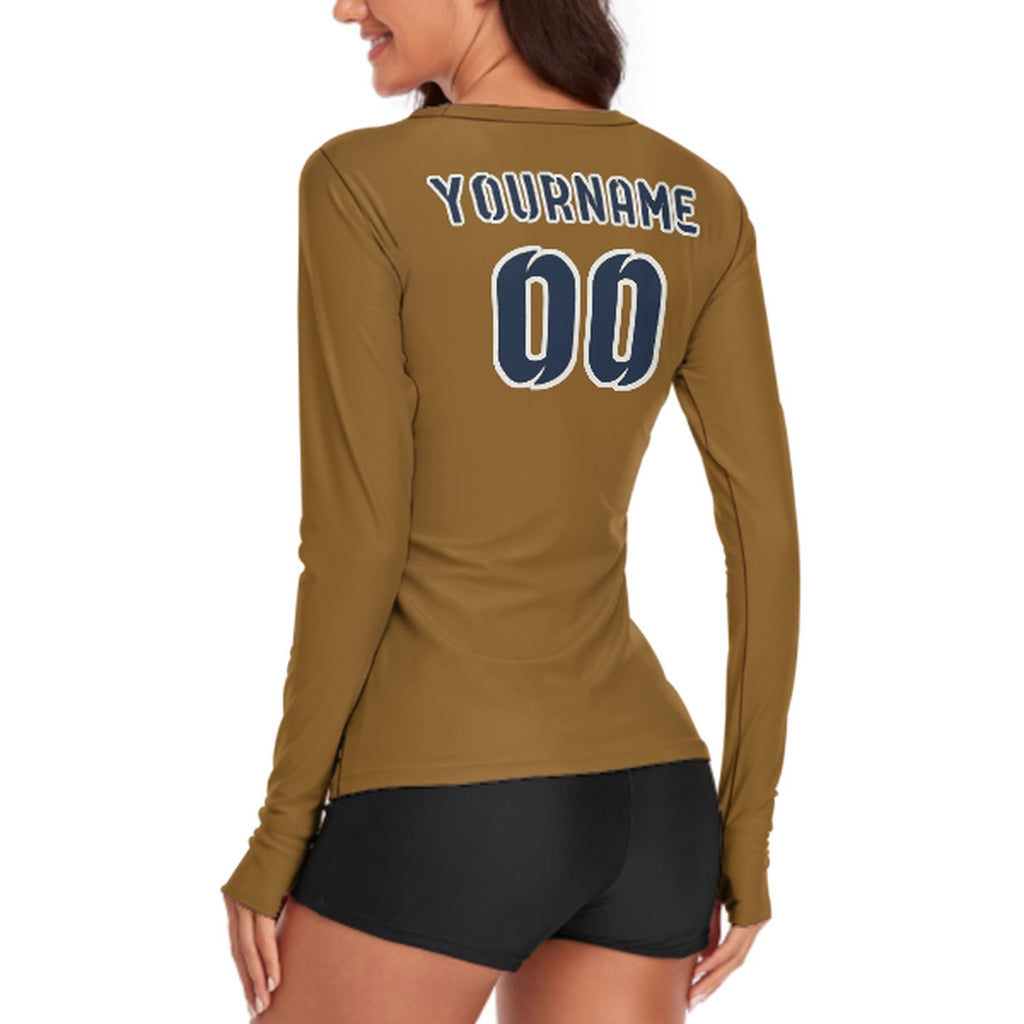 Custom Khaki Blue Women's Long-Sleeve Shirt