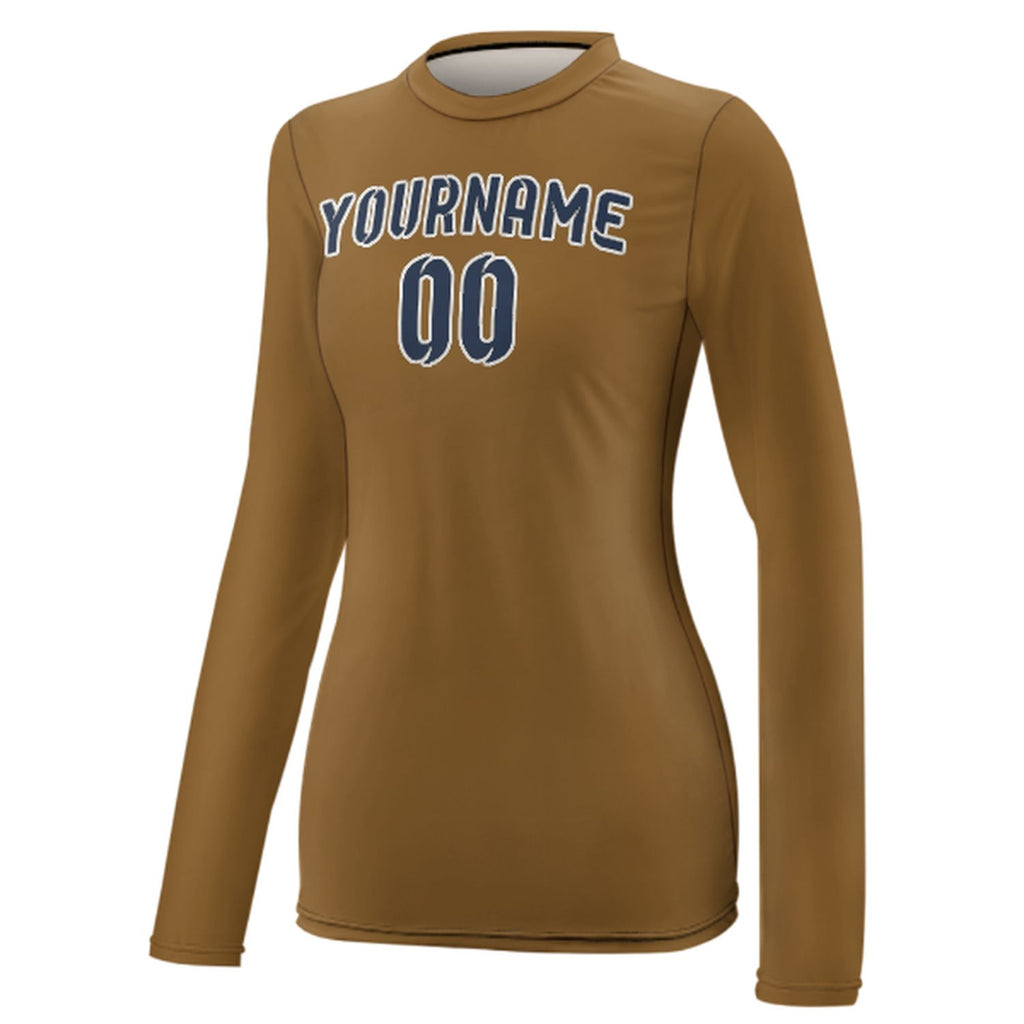 Custom Khaki Blue Women's Long-Sleeve Shirt