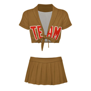 Custom Khaki Orange Red Cheerleading Uniform Set