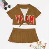 Custom Khaki Orange Red Cheerleading Uniform Set