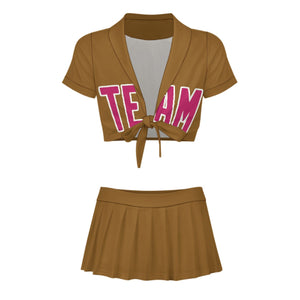 Custom Khaki Pink Cheerleading Uniform Set