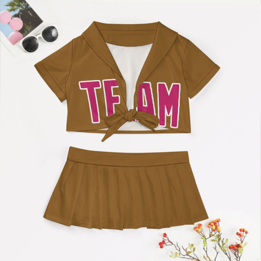 Custom Khaki Pink Cheerleading Uniform Set