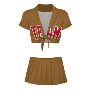 Custom Khaki Red Cheerleading Uniform Set