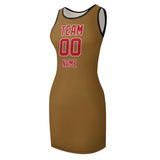 Custom Khaki Red Sleeveless Vest Dress