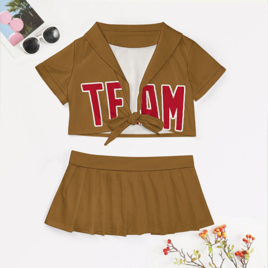 Custom Khaki Red Cheerleading Uniform Set