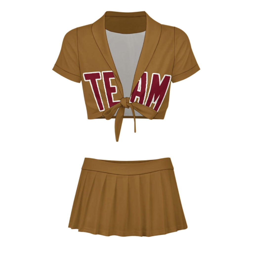 Custom Khaki Crimson Red Cheerleading Uniform Set