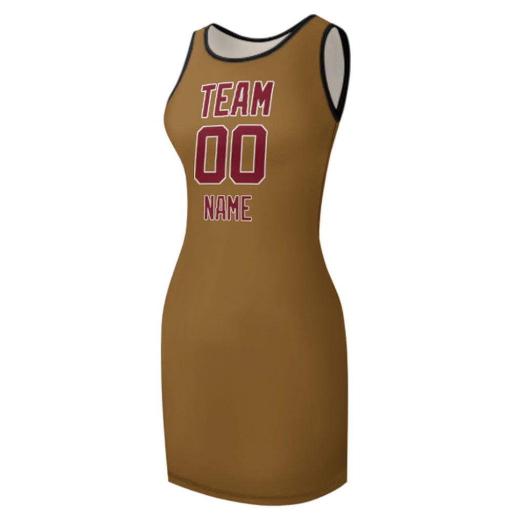 Custom Khaki Crimson Red Sleeveless Vest Dress