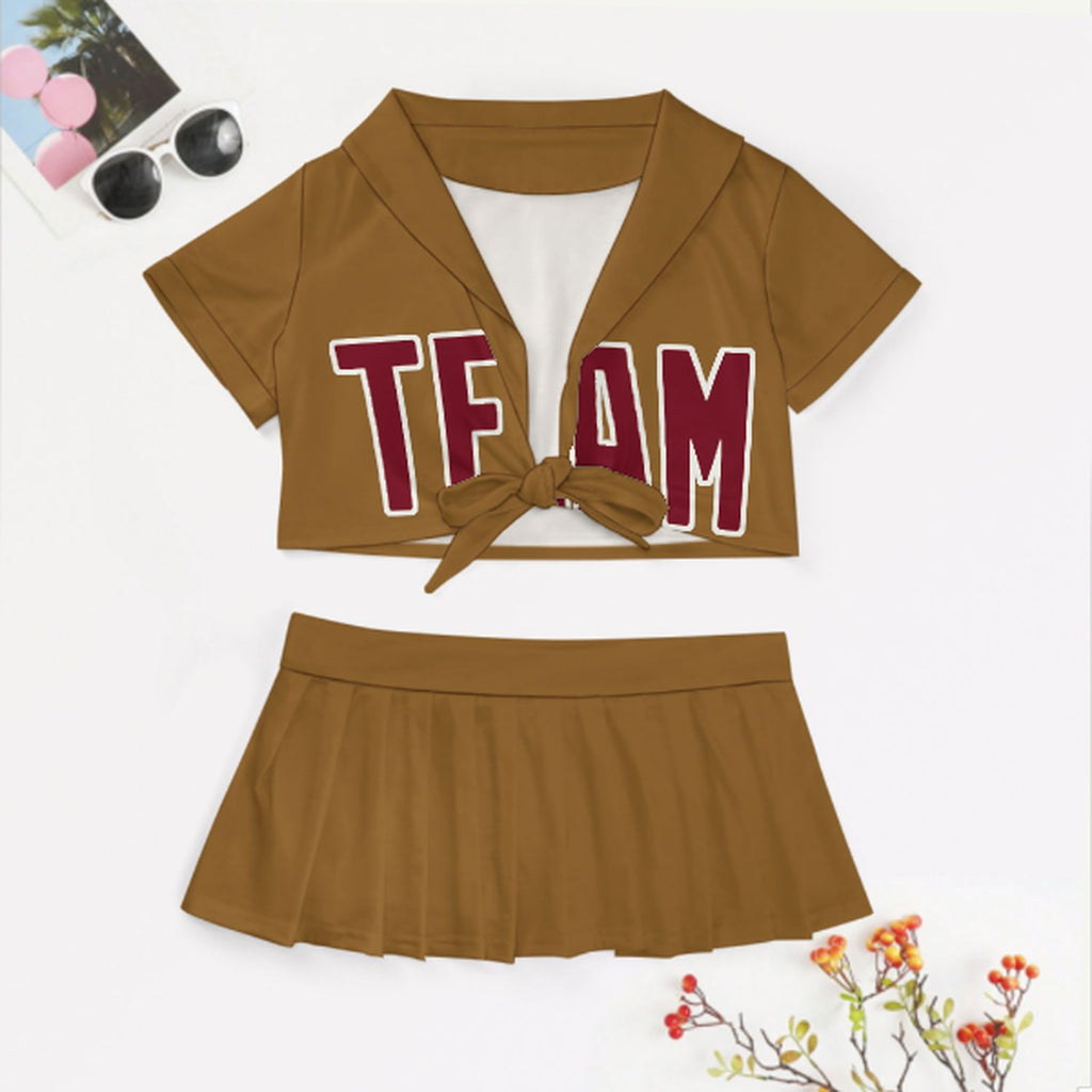 Custom Khaki Crimson Red Cheerleading Uniform Set