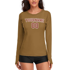 Custom Khaki Coral Red Women's Long-Sleeve Shirt