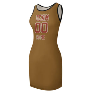 Custom Khaki Coral Red Sleeveless Vest Dress