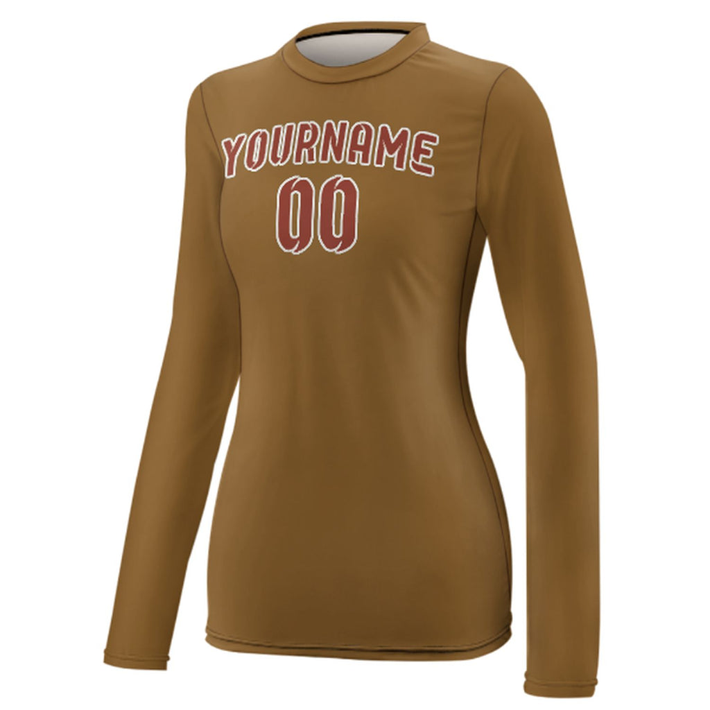 Custom Khaki Coral Red Women's Long-Sleeve Shirt